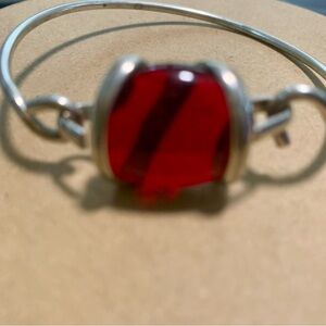 Unique Silver Bracelet with Red Stone
